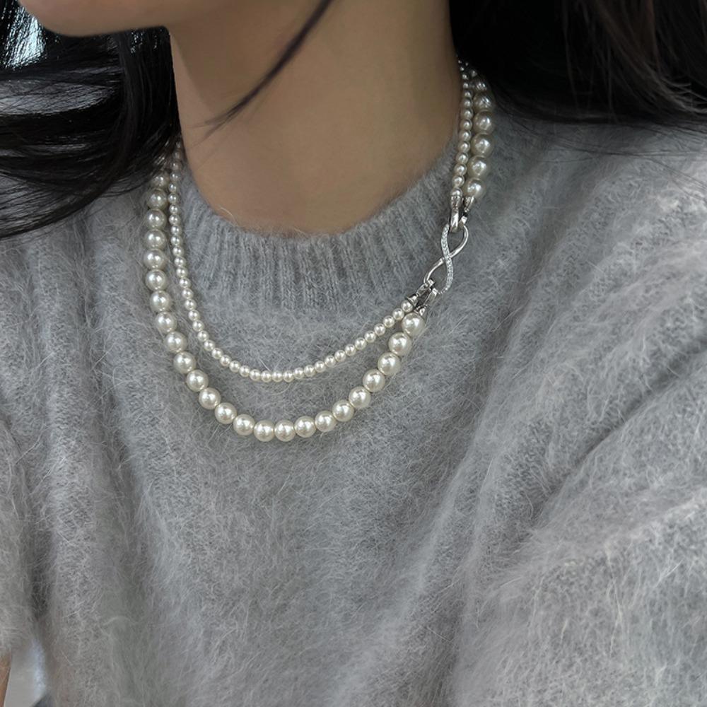 Korean Jewelry Pearl Necklace Double Layered Pearl Chain Choker Elegant Pearl Chain Beads Party