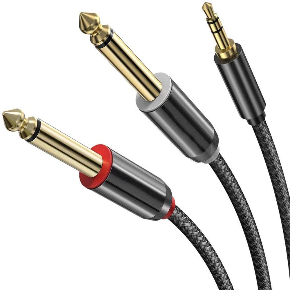 Phone to Mixer Connector Aux Wire 3.5mm to Double 6.35mm Y Splitter Cord Male to Male Audio Cable