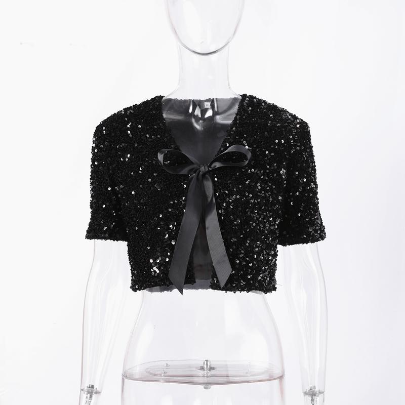 Женская рубашка с короткими рукавами и V-образным вырезом, бантом, шнуровкой, пайетками, милые однотонные блузки, весна-лето 2025 года