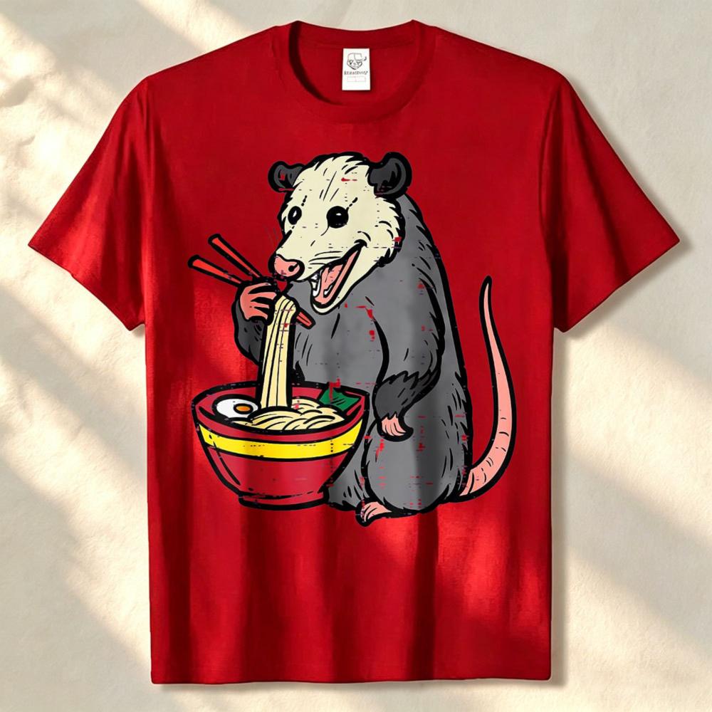 Opossum Raunisex Kawaii Possum Japanese Food Unisex Unisex Tshirt Unisexga Funny Outdoors High Quality Cotton Shortsleev Casual Tees Top