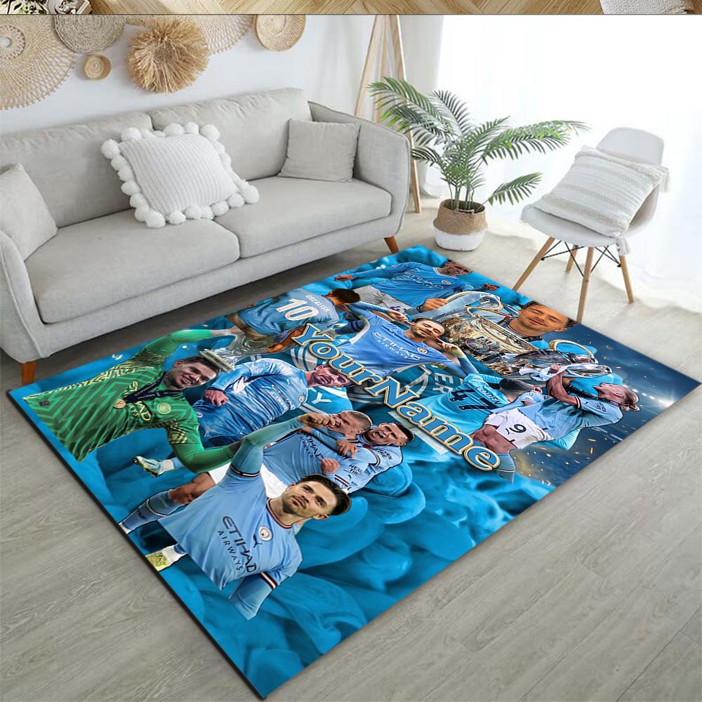 Manchester City Customize Text Floor Rug Office Rug Design for Dormitory Dining Room Foyer Hallway Anti-slip Rug Office home decor Wedding Party Gift
