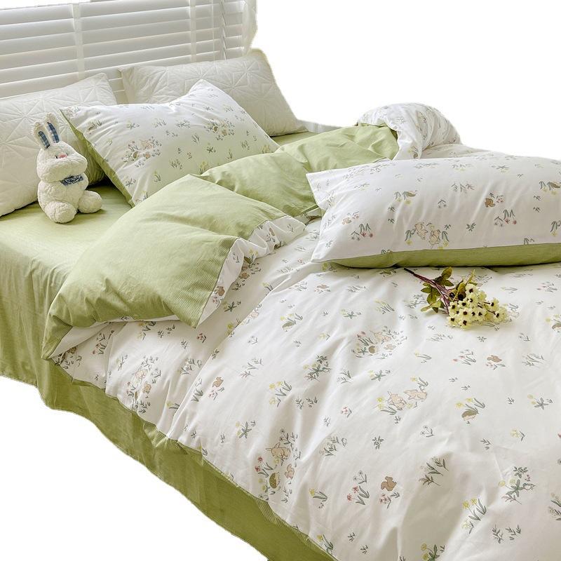 Cotton Four-piece Set Small Floral Ins Style Pure Cotton Quilt Cover Sheet Bed Three-piece Fitted Sheet Set