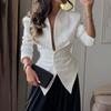 Womens Slim Fit Asymmetrical Blazer Jacket Long Sleeve Office Chic Coat Pure Color