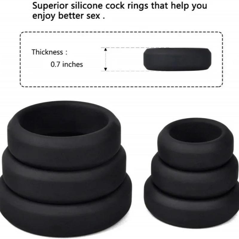 6 Different Size Cock Rings - Premium Grade Soft Silicone Penis Rings