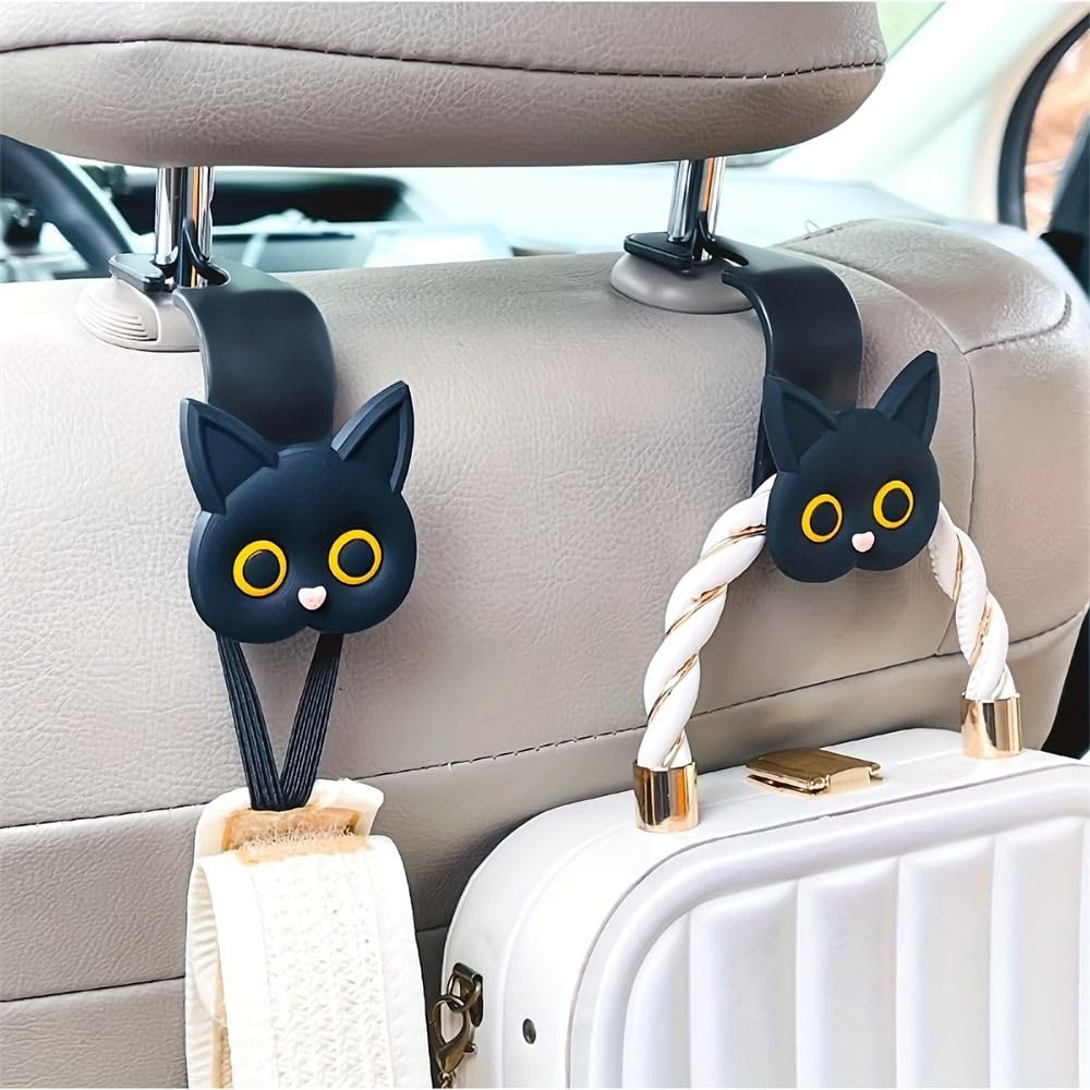 2pcs Cartoon Cute Cat Car Clip Backseat Hook Organizer Holder