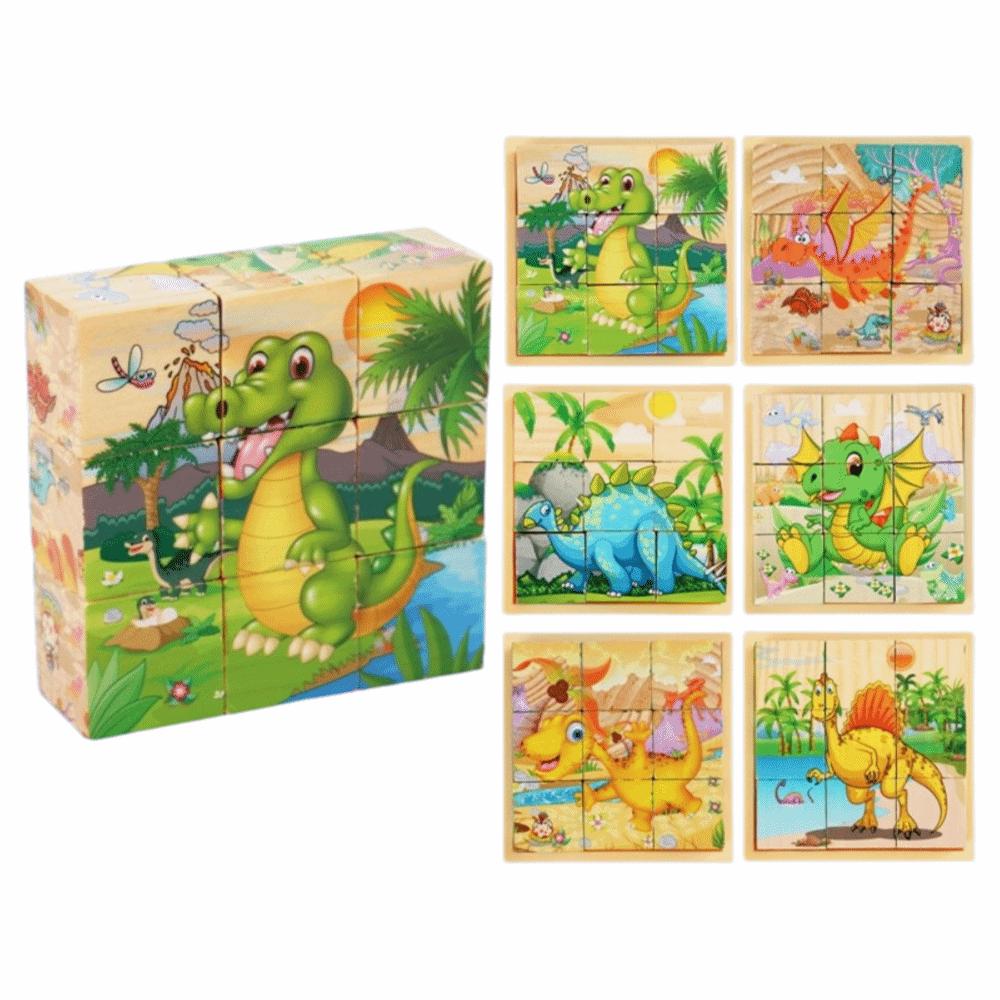 Educational Jigsaw 3D Cube Puzzle Dinosaur Montessori Wooden Puzzle Bricked Up STEM Learning Magnetic Puzzle Table Game