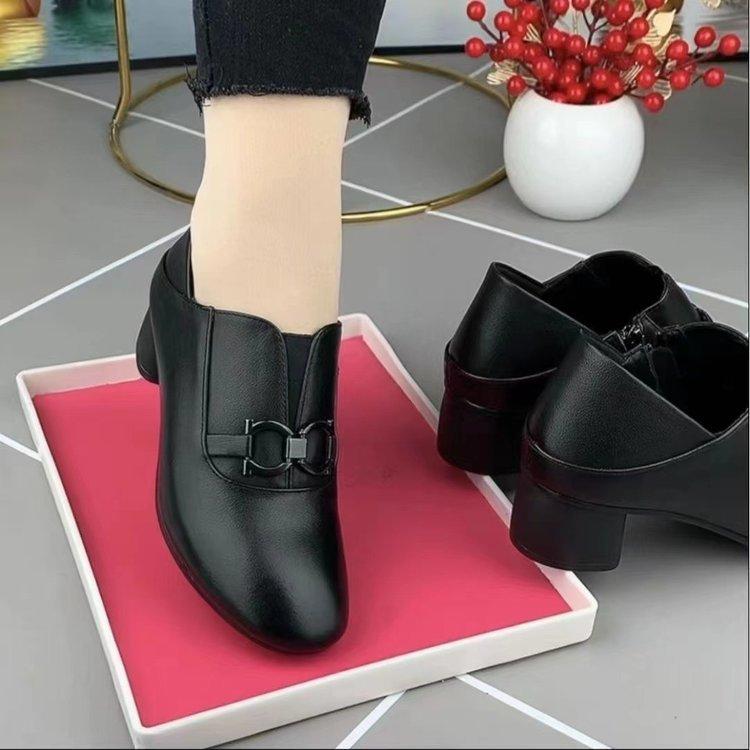 Женская обувь с глубоким вырезом, на толстом каблуке, женская весенне-летняя, материнская, из мягкой кожи, на среднем каблуке, осенние британские маленькие кожаные туфли, на плоском каблуке