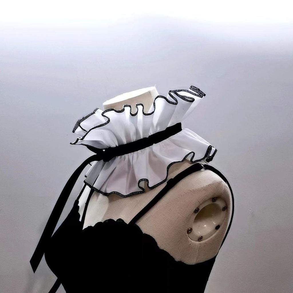 New Pleated Ruffled Scarf Shirt for Women with Standing Collar Retro Court Collar Accessories Round Neck Low Neck Stage Shoot