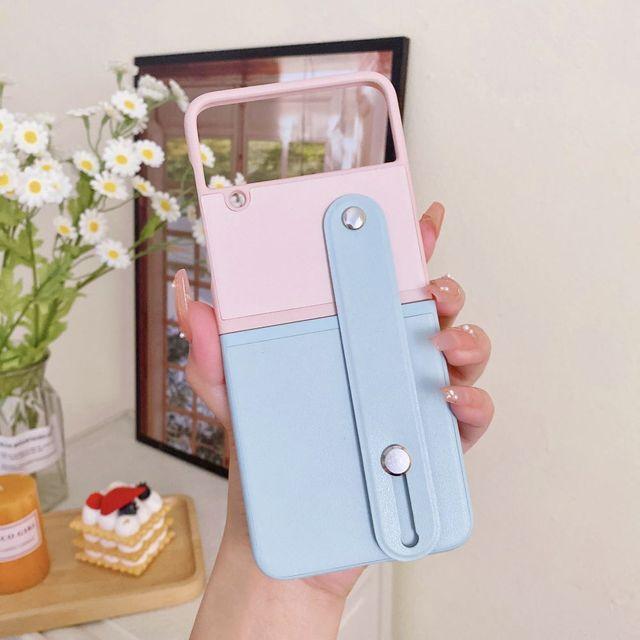 Для Samsung Galaxy Z Flip 4 3 Роскошный кожаный чехол контрастного цвета, выдвижной ремешок на запястье, складной противоударный защитный чехол