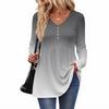 Women's Casual Fashion V-Neck Button Gradient Long Sleeve Top