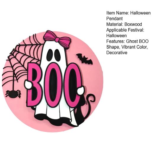 Halloween Wooden Pendant Sign Wooden Pink Ghost BOO Door Decor Fall Farmhouse Outdoor Porch