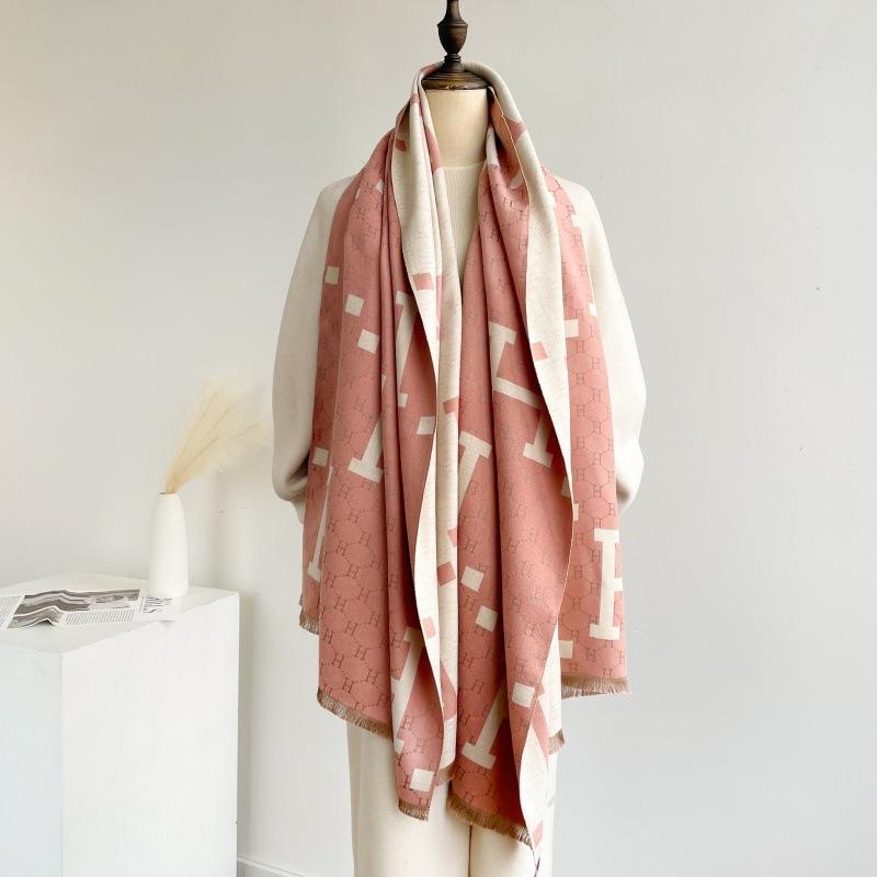 Autumn and Winter New Imitation Cashmere Scarf Women's High-end Sense Winter Letter Light Luxury Shawl Thick Warm One