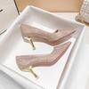 Champagne Gold and Silver High Heels Women's Spring Temperament Lady Stiletto Design Sense Niche Wedding Shoes