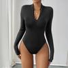 2025 Autumn New Sexy Casual Simple Half Zipper Stand Collar Long Sleeve Solid Color Jumpsuit