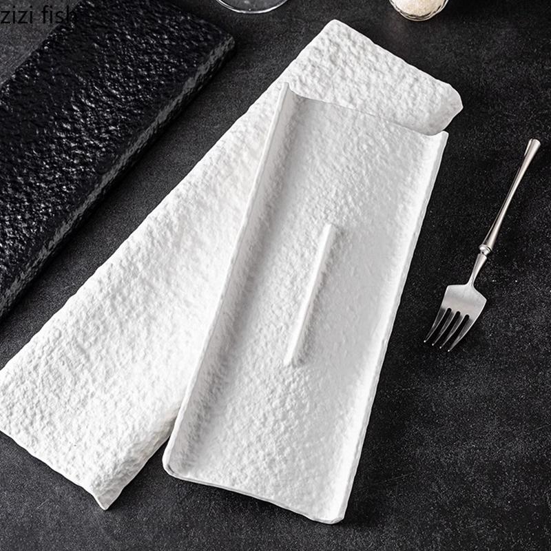 Керамическая длинная полоса с узором из камня, ресторанная тарелка для суши, десертная тарелка, тарелки для закусок, креативная посуда для молекулярной кухни