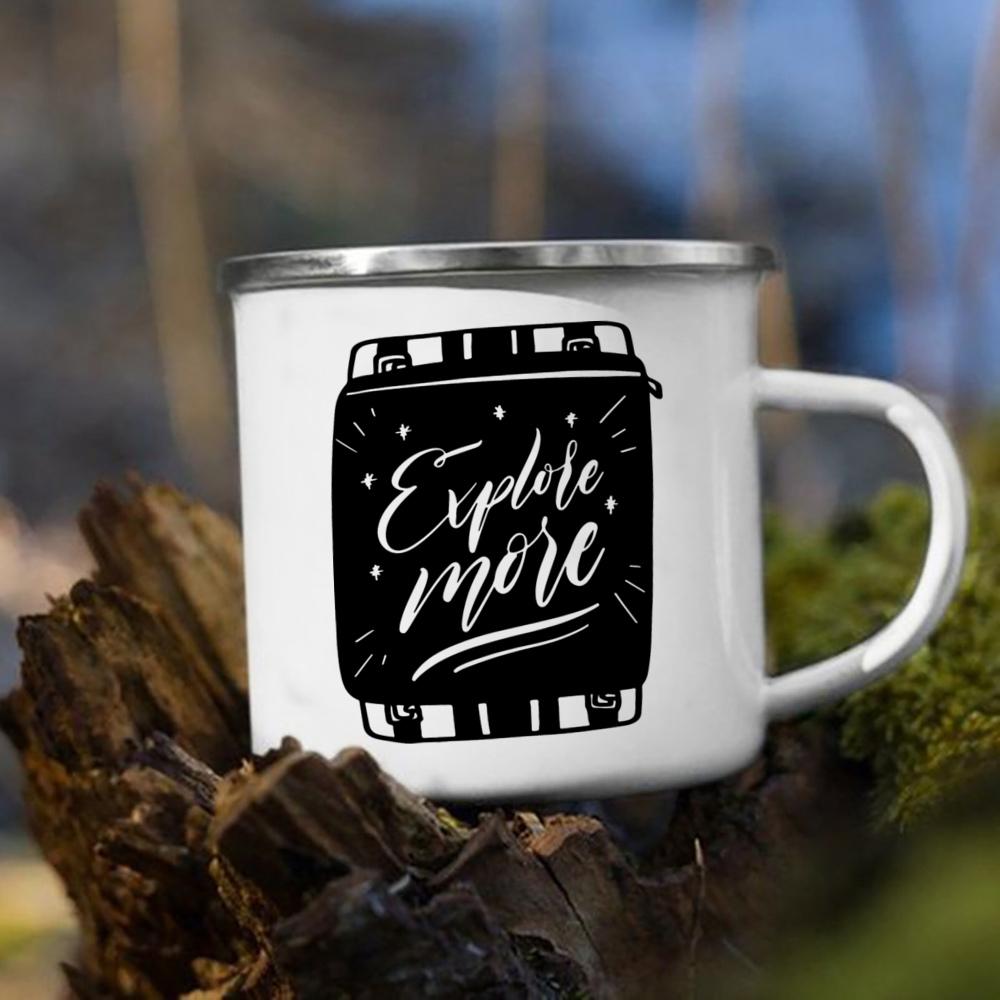 Let's Go Travel The World Camping Enamel Cup Handle Cups Coffee Tea Milk Mugs Party Best Gifts Camping Campfire Coffee Mugs