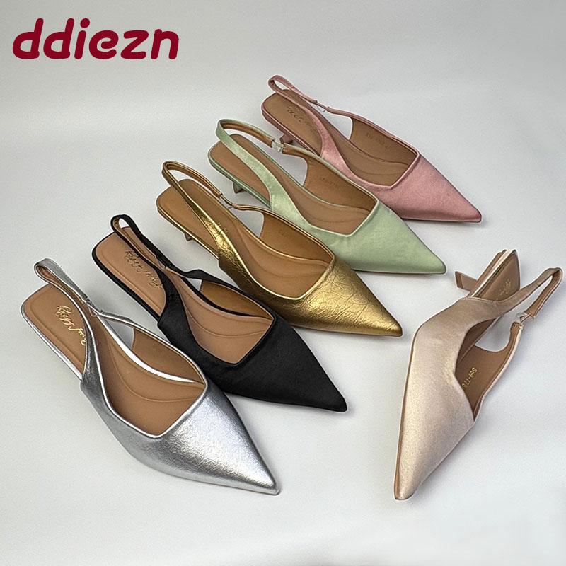 Мода Мода Шелковые Женские Туфли-Босоножки на Среднем Каблуке Женская Обувь с Острым Носком Повседневная Женская Обувь Сандалии на Каблуке 3,5 см Обувь Слипоны Туфли-Лодочки