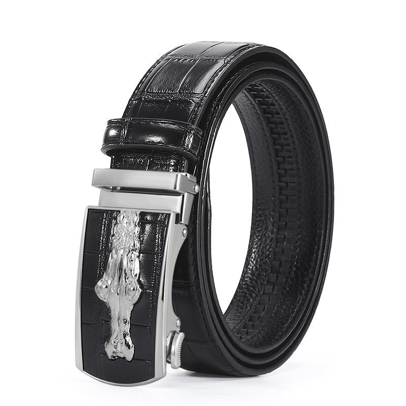 Belt Men'S Alloy Automatic Buckle Crocodile Pattern Belt Business Versatile Young People Cowhide Belt