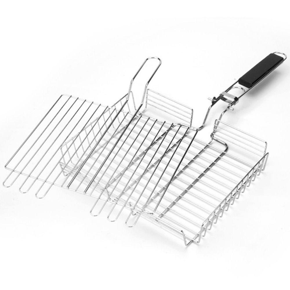 Practical Folding Fish Grill Basket Extra Large Detachable BBQ Rack Non-stick Stainless Steel Barbecue Mesh Mat Party