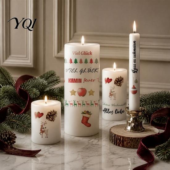 Creative DIY Handmade Crafts Christmas Candle Transfer Stickers, Holiday Craft Supplies, Waterproof Custom Design Supplies Decorative Decals
