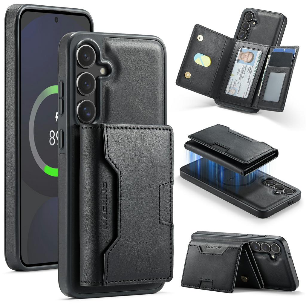 MAGKING K4 Series For Samsung Galaxy S24 FE Magnetic Case Detachable Wallet PU TPU PC Phone Cover