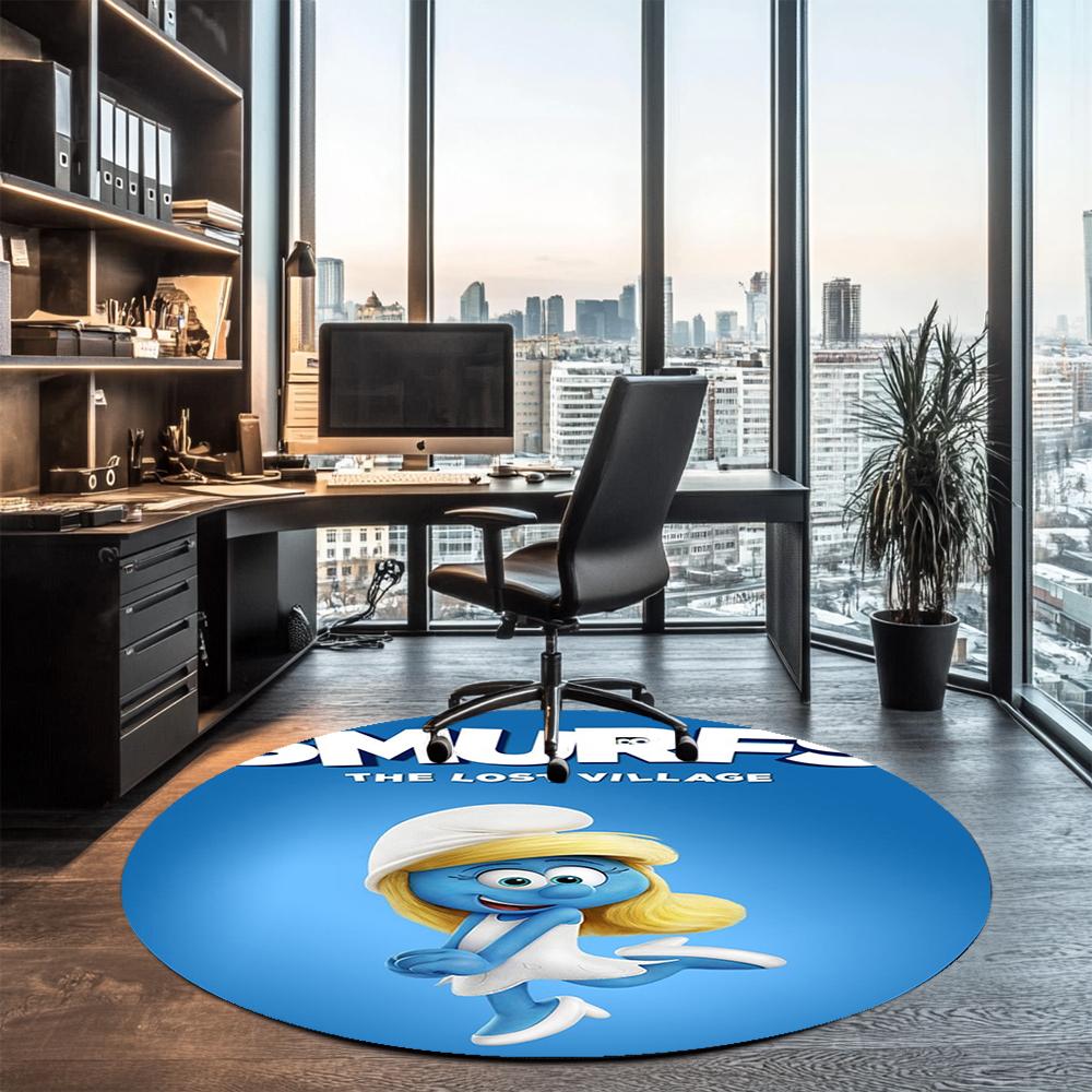 The Smurfs Printed Round Rug Carpet Chair Rug Area Rug Entryway Doormats,for Office Chair Living Room Bedroom Kitchen Room.