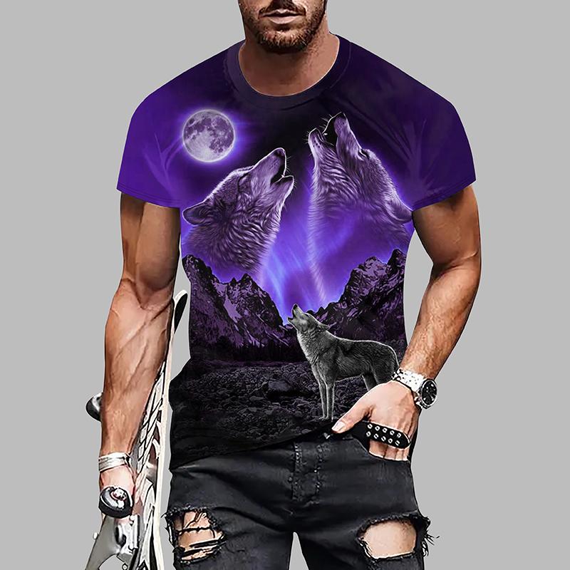 Новая летняя мужская модная футболка с принтом волка, мужская футболка, топ