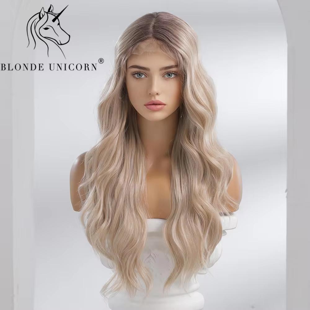 BLONDE UNICORN Lace Front Wig Blonde Wave Wig Hair Synthetic Wigs for Black White Women Daily Party Cosplay Heat Resistant Hair