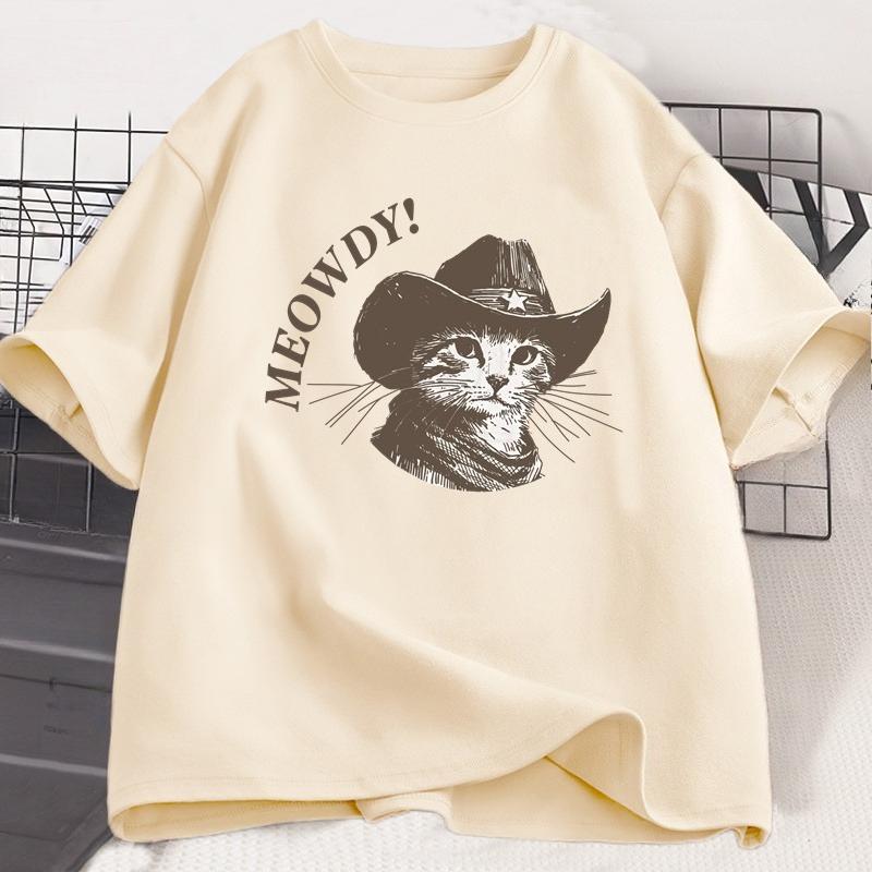 Meowdy Ковбойский Кот Футболка Унисекс Винтажная Футболка с Котом-Ковбоем 90-х Забавная Милая Котёнок Кантри Вестерн Принт Футболка Стритвеар Топы