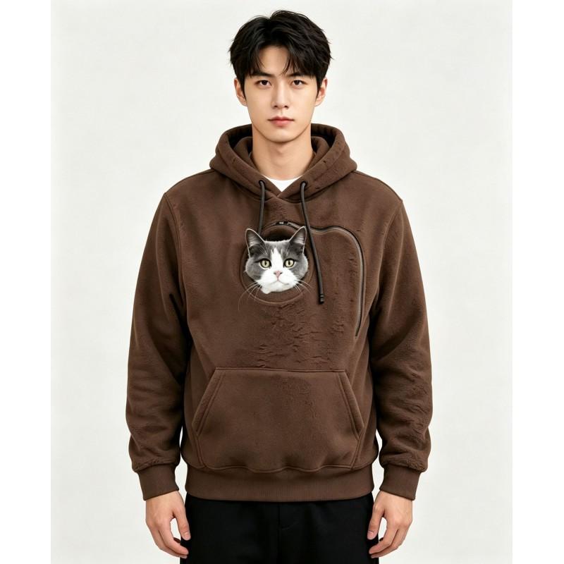 Unisex Hooded Sweatshirt With Pet Pocket Design Casual Winter Top Adults Loose Fit