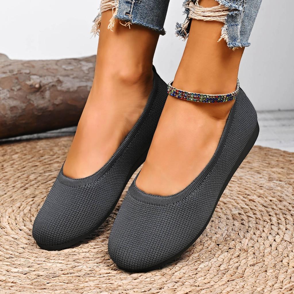 Fashion Round Toe Women Flats Comfortable Knit Ballet Flat Shoes Casual Slip On Shallow Shoes Office Boat Shoes Trend Plus Size Loafers