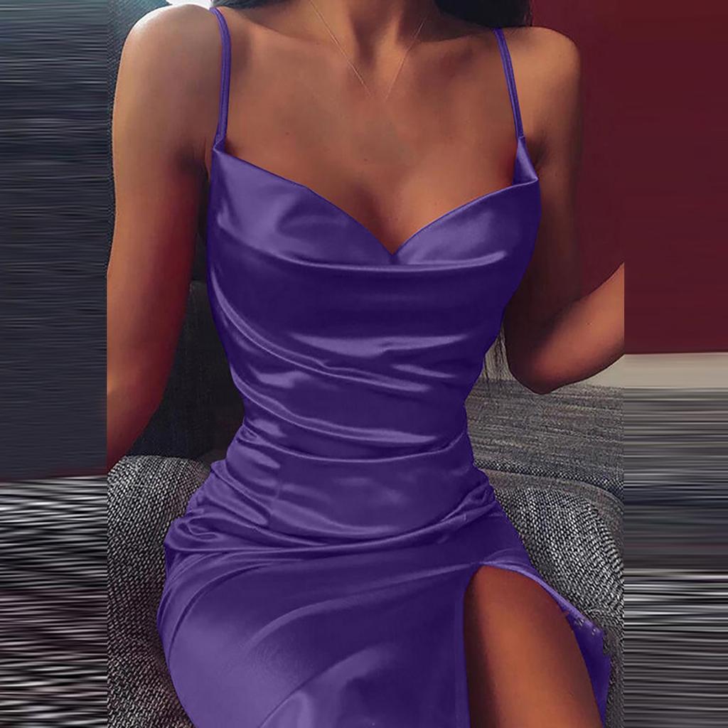 Women's Fashion Classic Solid Color Backless Split Sexy Dress