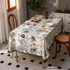 Black Floral Patterned Tablecloth Tassel Edge Anti Slip and Wear-resistant Tabletop Cover American Round Rectangular Tablecloth