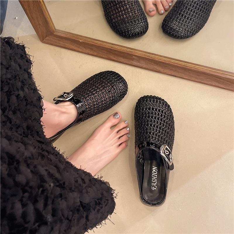 Модные женские тапочки-полубосоножки 2025 Новые женские плетеные ажурные римские тапочки Летние мюли Женская обувь