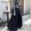 Korean Fashion Autumn Winter Women Velvet Skirt High Waist Floral Print Black Brown Midi Skirt Vintage Elegant Feminine Ruffles Skirt