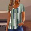 2025 New Striped 3d Print Graphic T-shirt Women Fashion V-Neck Short Sleeve Tshirt Female Summer Casual Tops Tees Women Clothing