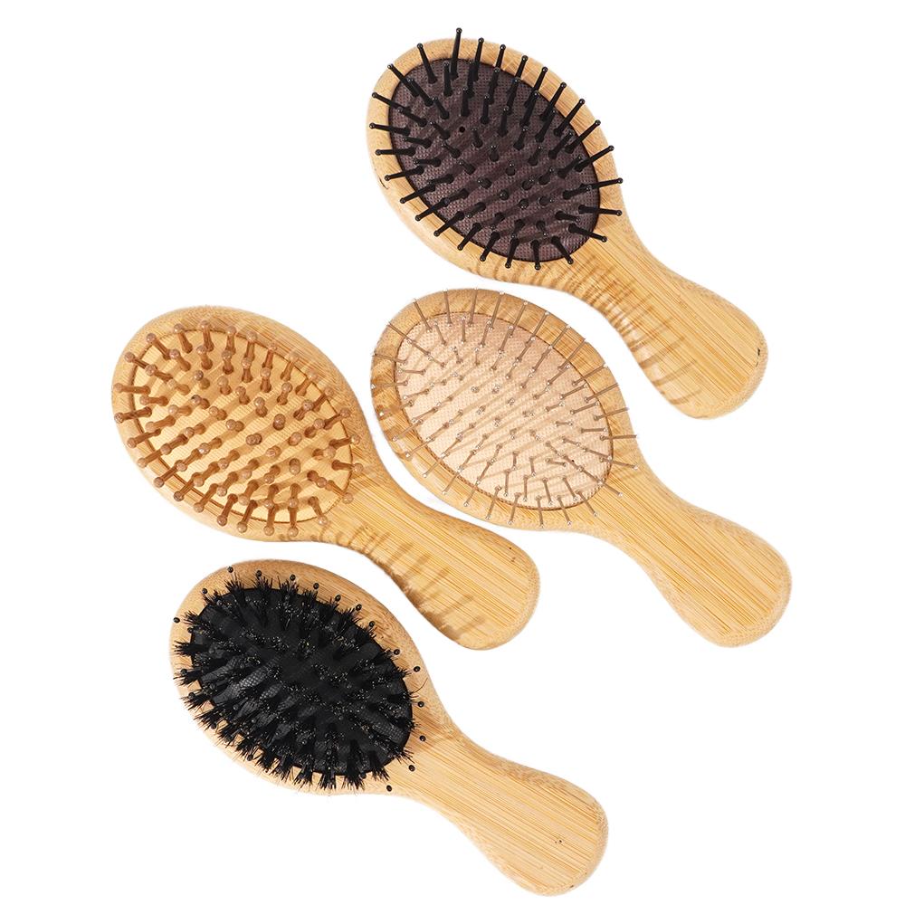Wide Tooth Mini Portable Bamboo Wood Hair Brush Styling Anti-Static Airbag Cushion Comb with Custom Logo Detangling Brush