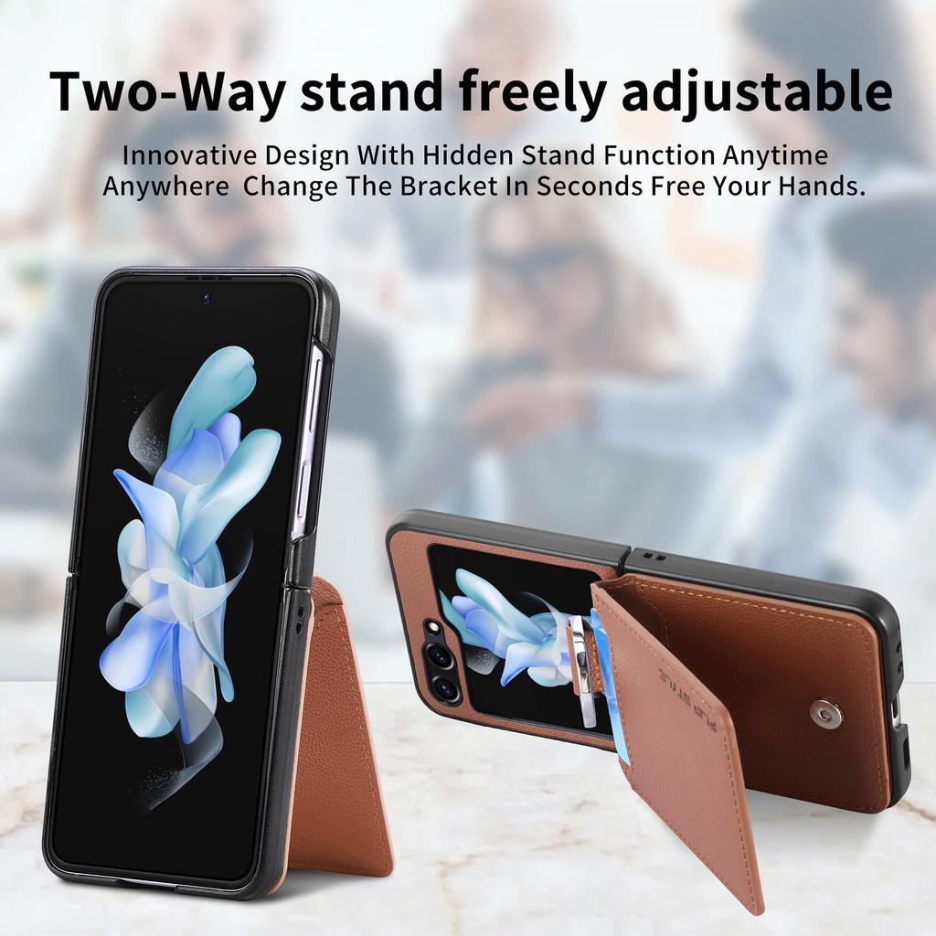 Magnetic Ring Holder Leather Wallet Card Slot Case for Samsung Galaxy Z Flip 5 Z Flip4 Z Flip3 5G Zflip4 Kickstand Vertical Cover
