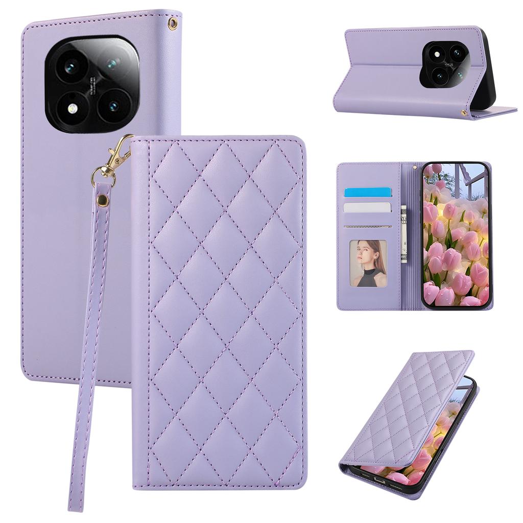 Phone Case For Xiaomi Redmi Note 14 Pro 5G/Note 14 Pro+ 5G/Poco X7 5G ,RFID Blocking Wallet Stand Rhombus Leather Cover with Wrist Strap