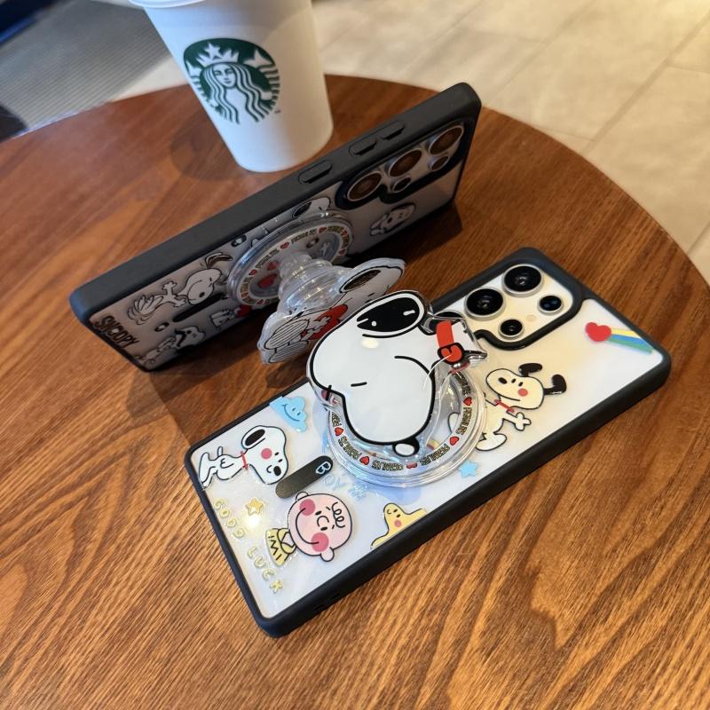 Cute cartoon Love Snoopy Charlie Brown Magsafe Wireless Charge Case For Samsung S22 S23 S22 S24 S25 Ultra Plus Magnetic Holder