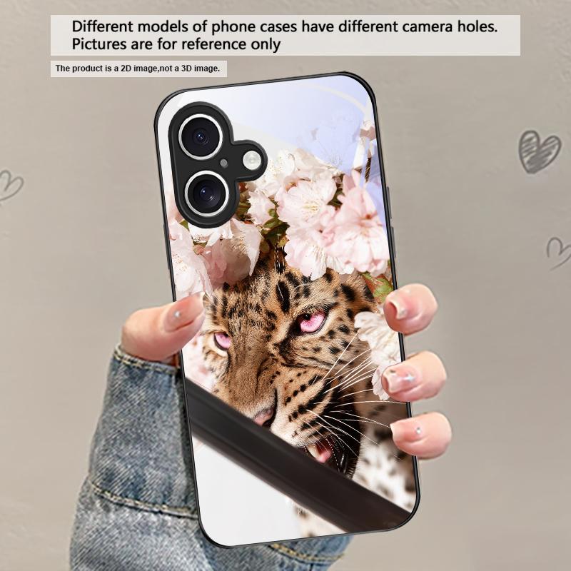 Цветочный Леопардовый Тень Для iPhone 17 Air 16 E 15 Plus 14 Pro Max 13 12 mini 11 5 6 7 8 Plus XR XSMax SE Черный Стеклянный Чехол для Телефона