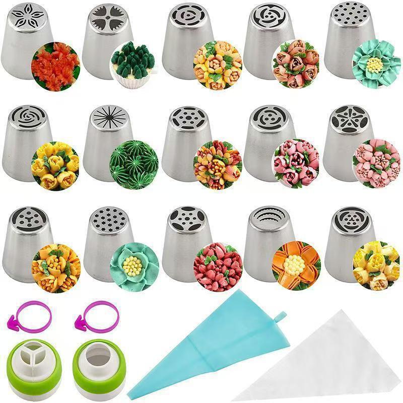 45-Piece Russian Piping Tips Set Stainless Steel TPU Pastry Bag Professional Cake Decorating Tools Home Bakery
