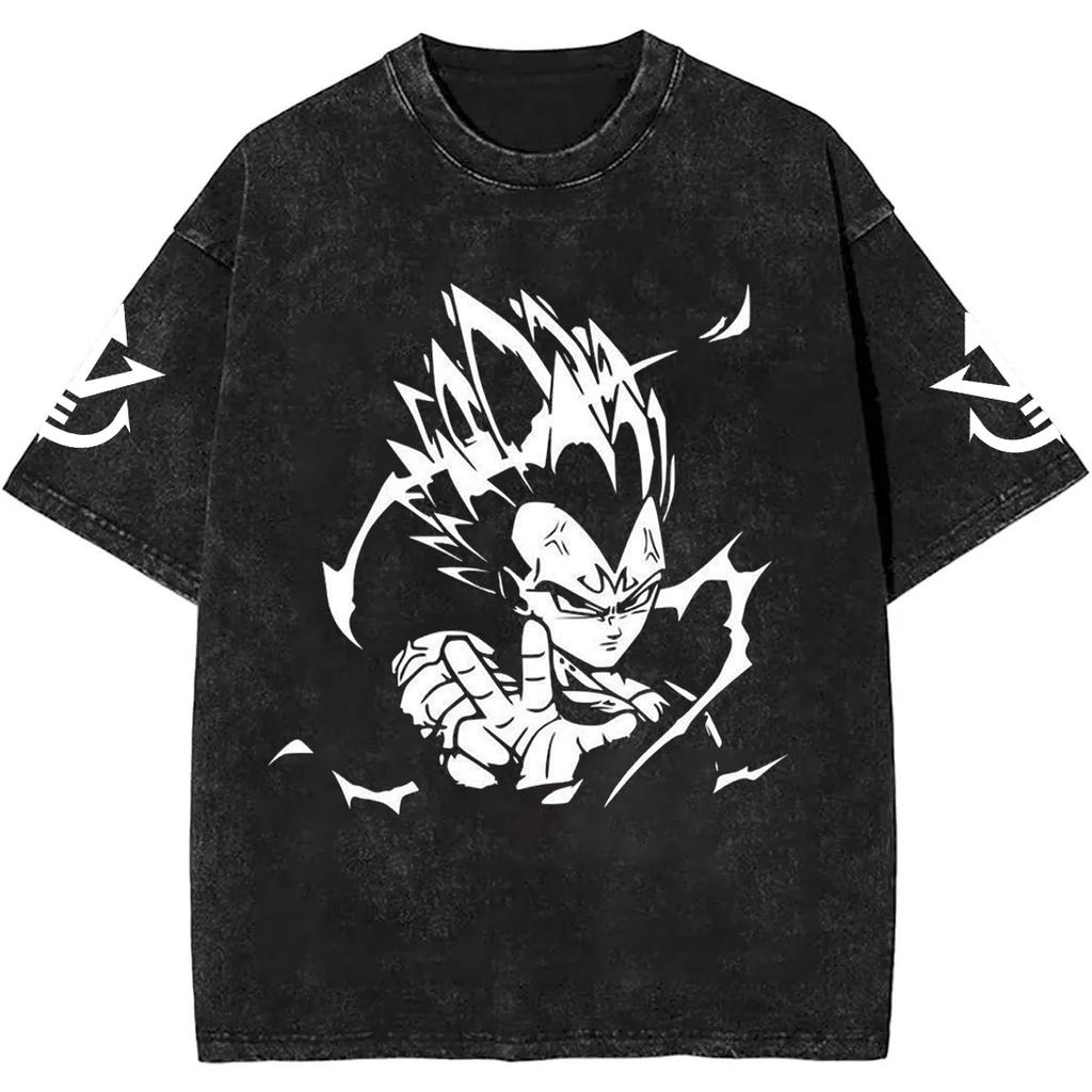 Anime Dragon Ball Majin Vegeta Printed Tshirt Mens and Womens Washed Tshirt High Quality Vintage Cotton Tshirt Tops