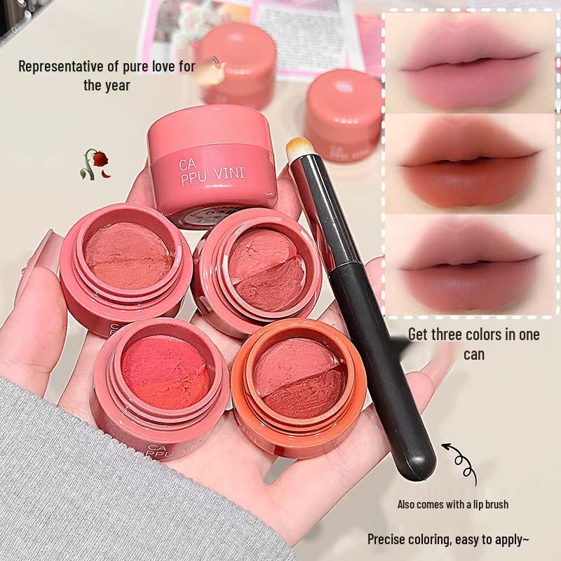 CAPPUVINI Двухцветный матовый тинт-крем для губ и щек с эффектом мягкого фокуса