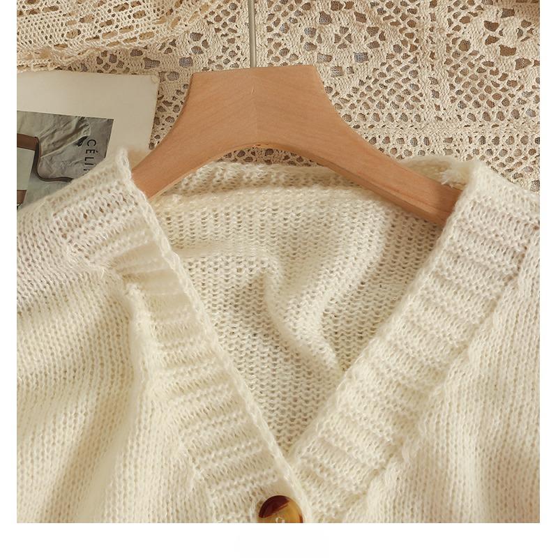 Милый элегантный короткий вязаный свитер на пуговицах для женщин с 3D-цветами и V-образным вырезом, длинным рукавом, женский кардиган, свитер, осенняя тонкая винтажная трикотажная куртка 24946