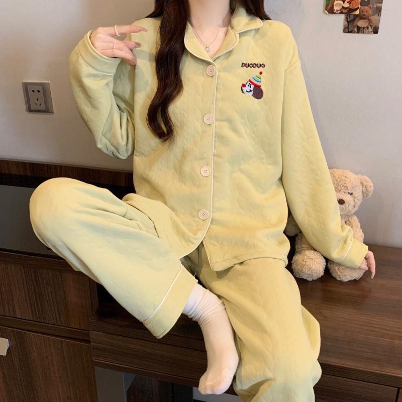Cute cat pajamas autumn and winter women's warm air cotton thickened sandwich cardigan new girly loungewear