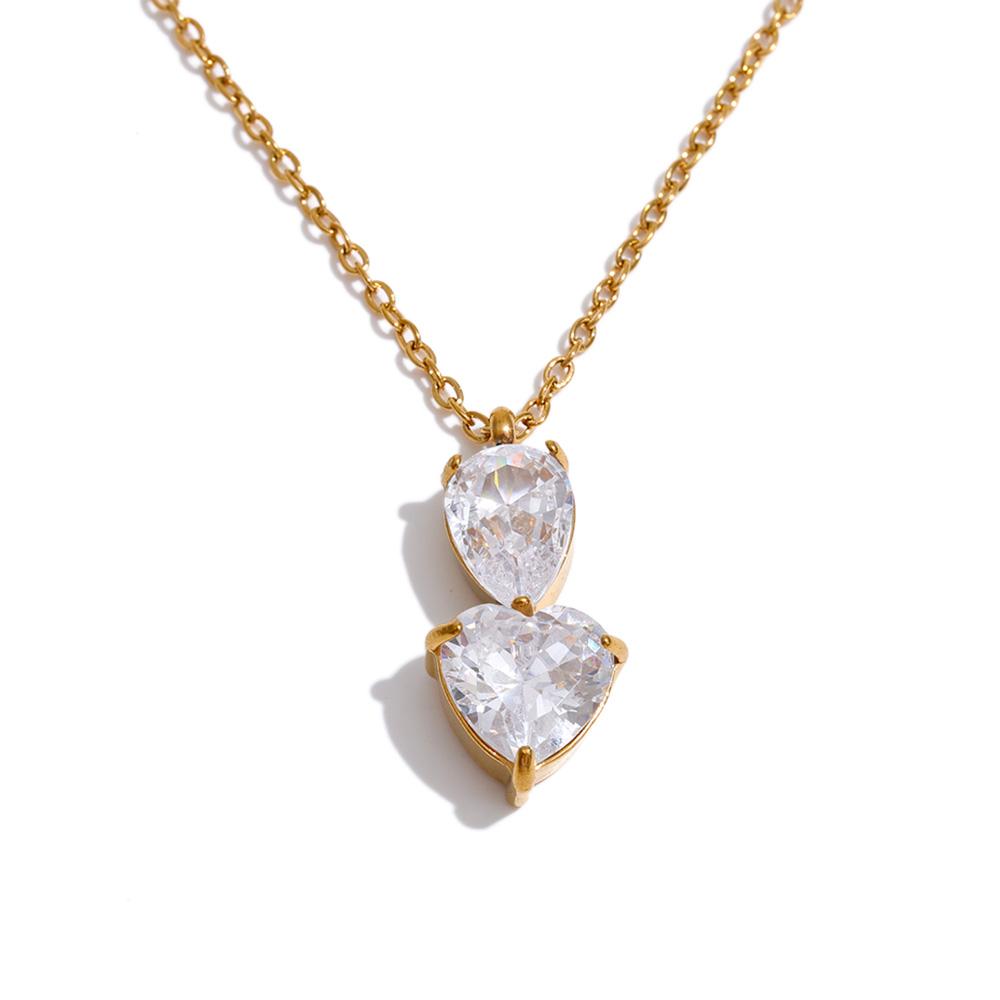 Yhpup Stainless Steel Shiny Cubic Zirconia Water Drop Pendant Summer Necklace High Quality Dainty Aesthetic Jewelry Gift