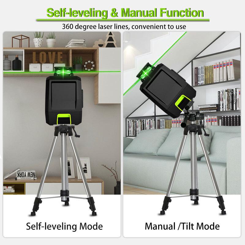 6-Line Green Beam Laser Level with German Laser Diode, Receiver Mode, and 5200mAh Lithium Battery