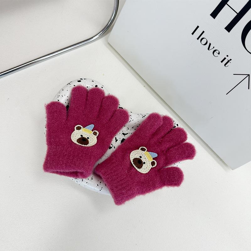 Korean Version of Cartoon Plush Children's Gloves Cute Bear Knitted Five Finger Gloves  Male and Female Baby Writing Finger Gloves