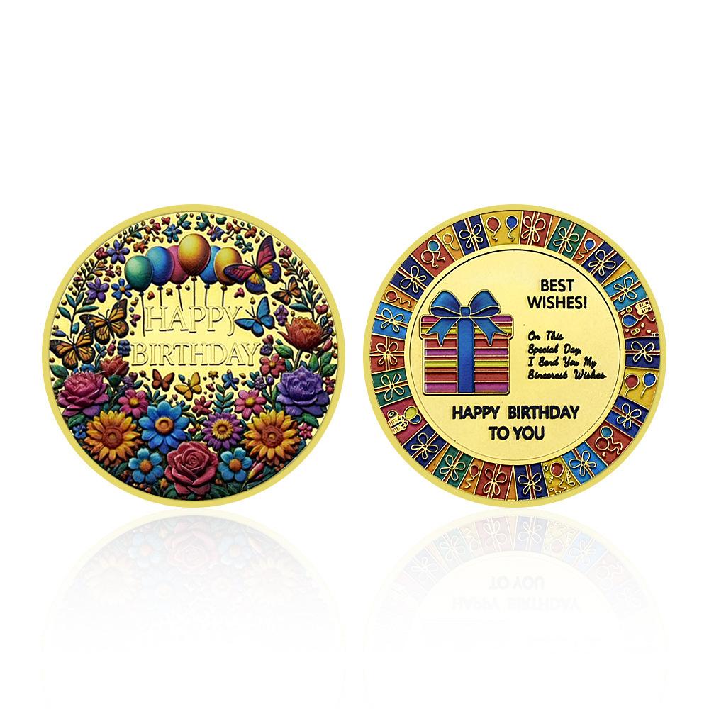 Happy Birthday Coins, Zinc Alloy, Gold Commemorative Coins, Collected Commemorative Medals, Badges, Antique Handicrafts